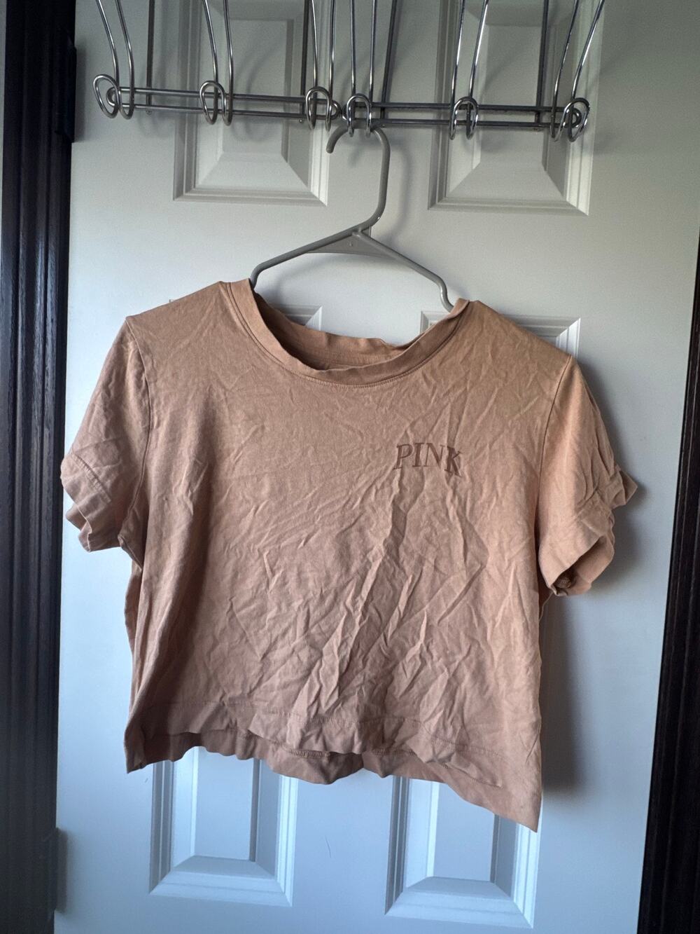 PINK Victoria's Secret Camel Brown Short Sleeve Crop Top Medium